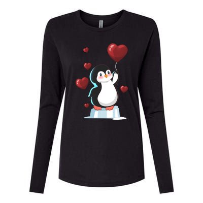 Cute Penguin With Heart Balloon Valentines Day Love Gift Womens Cotton Relaxed Long Sleeve T-Shirt