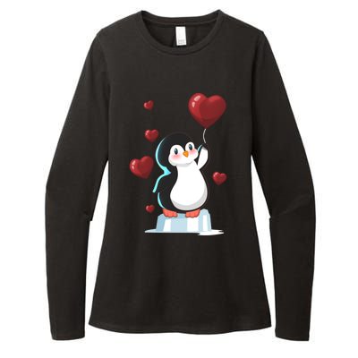 Cute Penguin With Heart Balloon Valentines Day Love Gift Womens CVC Long Sleeve Shirt