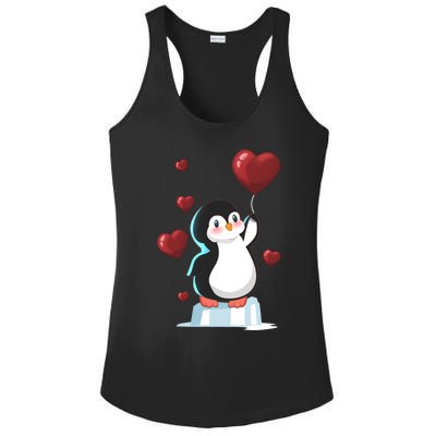 Cute Penguin With Heart Balloon Valentines Day Love Gift Ladies PosiCharge Competitor Racerback Tank