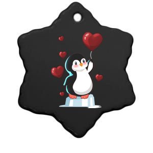 Cute Penguin With Heart Balloon Valentines Day Love Gift Ceramic Star Ornament