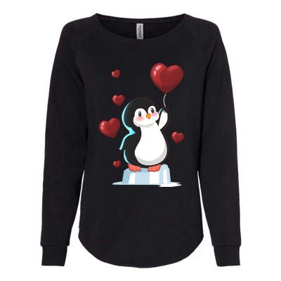 Cute Penguin With Heart Balloon Valentines Day Love Gift Womens California Wash Sweatshirt