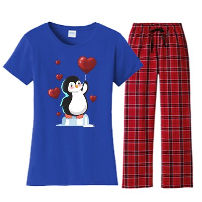 Cute Penguin With Heart Balloon Valentines Day Love Gift Women's Flannel Pajama Set