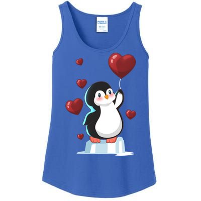 Cute Penguin With Heart Balloon Valentines Day Love Gift Ladies Essential Tank