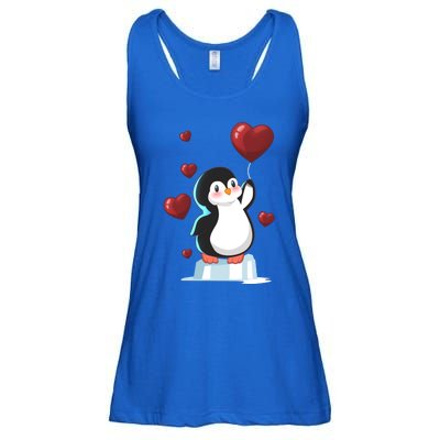 Cute Penguin With Heart Balloon Valentines Day Love Gift Ladies Essential Flowy Tank