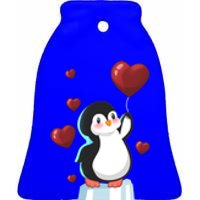 Cute Penguin With Heart Balloon Valentines Day Love Gift Ceramic Bell Ornament