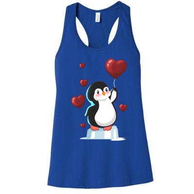 Cute Penguin With Heart Balloon Valentines Day Love Gift Women's Racerback Tank