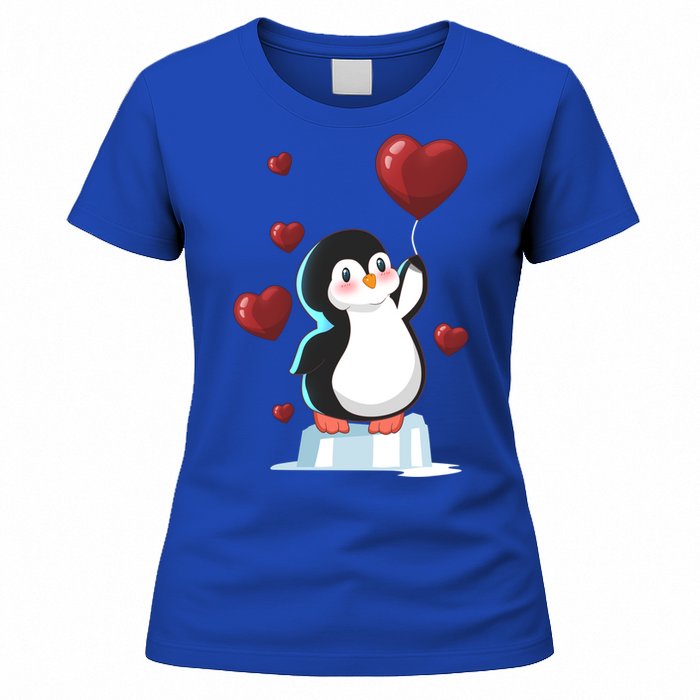 Cute Penguin With Heart Balloon Valentines Day Love Gift Women's T-Shirt