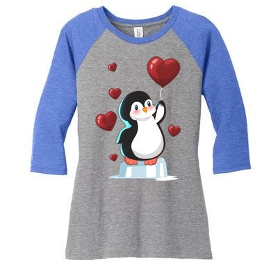 Cute Penguin With Heart Balloon Valentines Day Love Gift Women's Tri-Blend 3/4-Sleeve Raglan Shirt