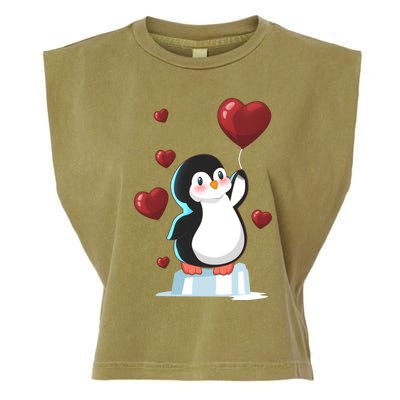 Cute Penguin With Heart Balloon Valentines Day Love Gift Garment-Dyed Women's Muscle Tee