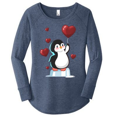 Cute Penguin With Heart Balloon Valentines Day Love Gift Women's Perfect Tri Tunic Long Sleeve Shirt