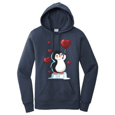 Cute Penguin With Heart Balloon Valentines Day Love Gift Women's Pullover Hoodie