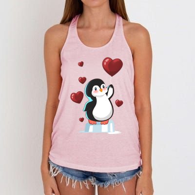 Cute Penguin With Heart Balloon Valentines Day Love Gift Women's Knotted Racerback Tank