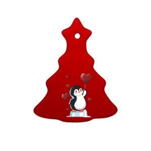 Cute Penguin With Heart Balloon Valentines Day Love Gift Ceramic Tree Ornament