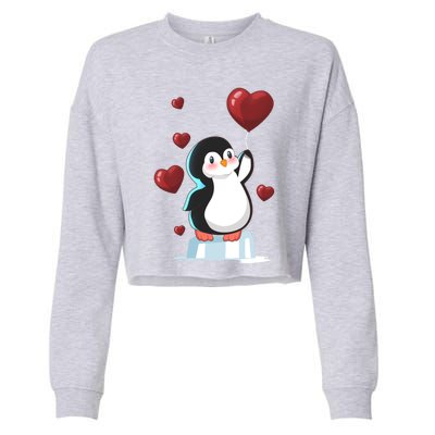 Cute Penguin With Heart Balloon Valentines Day Love Gift Cropped Pullover Crew