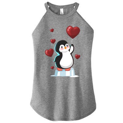 Cute Penguin With Heart Balloon Valentines Day Love Gift Women's Perfect Tri Rocker Tank