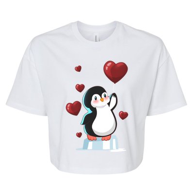 Cute Penguin With Heart Balloon Valentines Day Love Gift Bella+Canvas Jersey Crop Tee