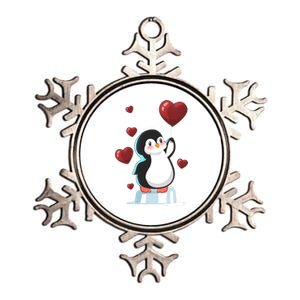 Cute Penguin With Heart Balloon Valentines Day Love Gift Metallic Star Ornament