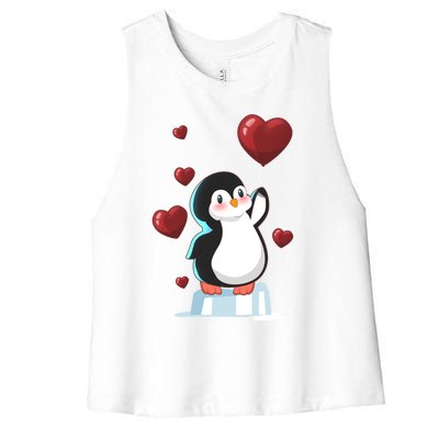 Cute Penguin With Heart Balloon Valentines Day Love Gift Women's Racerback Cropped Tank