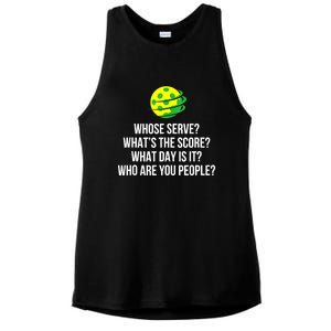 Cool Pickleball Whose Serve Whats The Score Funny Pickleballs Gift Ladies PosiCharge Tri-Blend Wicking Tank