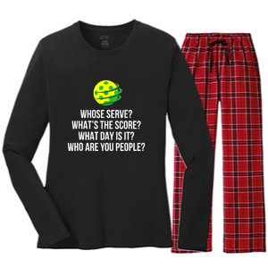 Cool Pickleball Whose Serve Whats The Score Funny Pickleballs Gift Women's Long Sleeve Flannel Pajama Set 