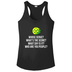 Cool Pickleball Whose Serve Whats The Score Funny Pickleballs Gift Ladies PosiCharge Competitor Racerback Tank