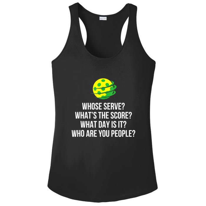 Cool Pickleball Whose Serve Whats The Score Funny Pickleballs Gift Ladies PosiCharge Competitor Racerback Tank