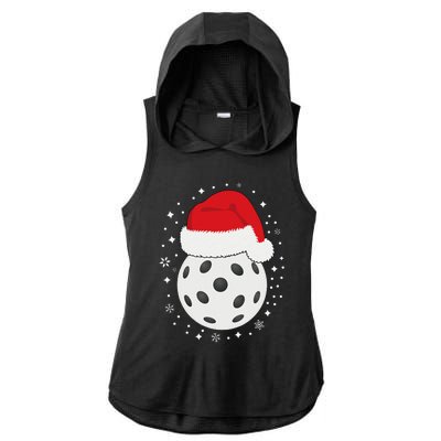 Christmas Pickleball Wearing A Santa Hat In Snow Ladies PosiCharge Tri-Blend Wicking Draft Hoodie Tank