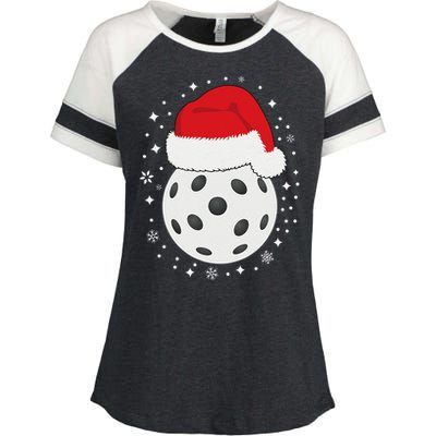 Christmas Pickleball Wearing A Santa Hat In Snow Enza Ladies Jersey Colorblock Tee