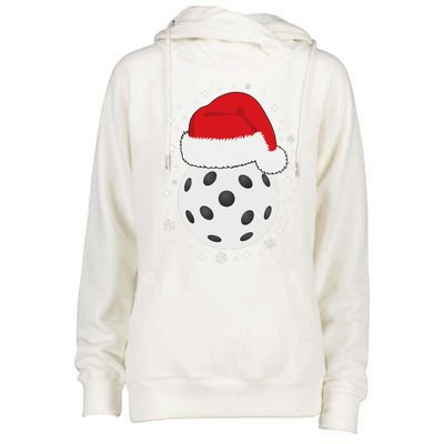 Christmas Pickleball Wearing A Santa Hat In Snow Womens Funnel Neck Pullover Hood