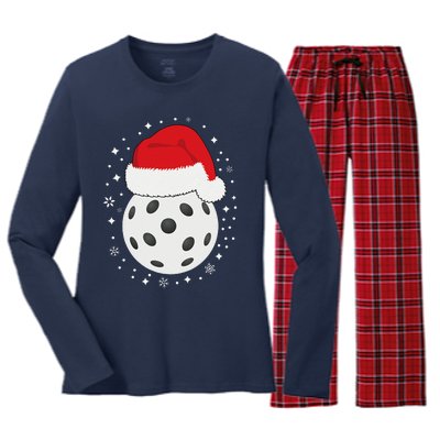 Christmas Pickleball Wearing A Santa Hat In Snow Women's Long Sleeve Flannel Pajama Set 