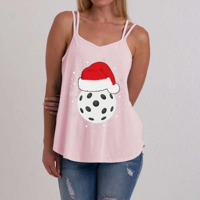 Christmas Pickleball Wearing A Santa Hat In Snow Women's Strappy Tank