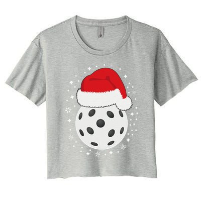 Christmas Pickleball Wearing A Santa Hat In Snow Women's Crop Top Tee