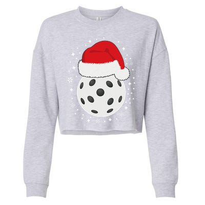 Christmas Pickleball Wearing A Santa Hat In Snow Cropped Pullover Crew