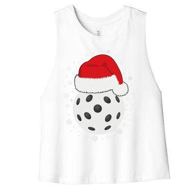 Christmas Pickleball Wearing A Santa Hat In Snow Women's Racerback Cropped Tank