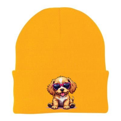 Cute Puppy Wearing Heart Sunglasses Adorable Dog Lover Knit Cap Winter Beanie