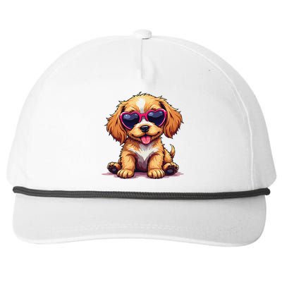 Cute Puppy Wearing Heart Sunglasses Adorable Dog Lover Snapback Five-Panel Rope Hat