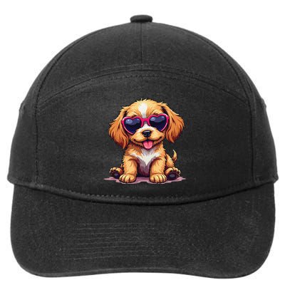 Cute Puppy Wearing Heart Sunglasses Adorable Dog Lover 7-Panel Snapback Hat