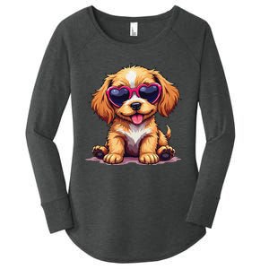 Cute Puppy Wearing Heart Sunglasses Adorable Dog Lover Women's Perfect Tri Tunic Long Sleeve Shirt