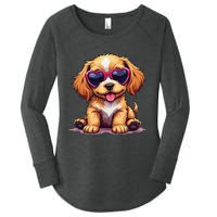 Cute Puppy Wearing Heart Sunglasses Adorable Dog Lover Women's Perfect Tri Tunic Long Sleeve Shirt