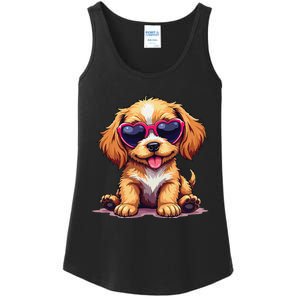 Cute Puppy Wearing Heart Sunglasses Adorable Dog Lover Ladies Essential Tank