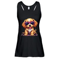 Cute Puppy Wearing Heart Sunglasses Adorable Dog Lover Ladies Essential Flowy Tank