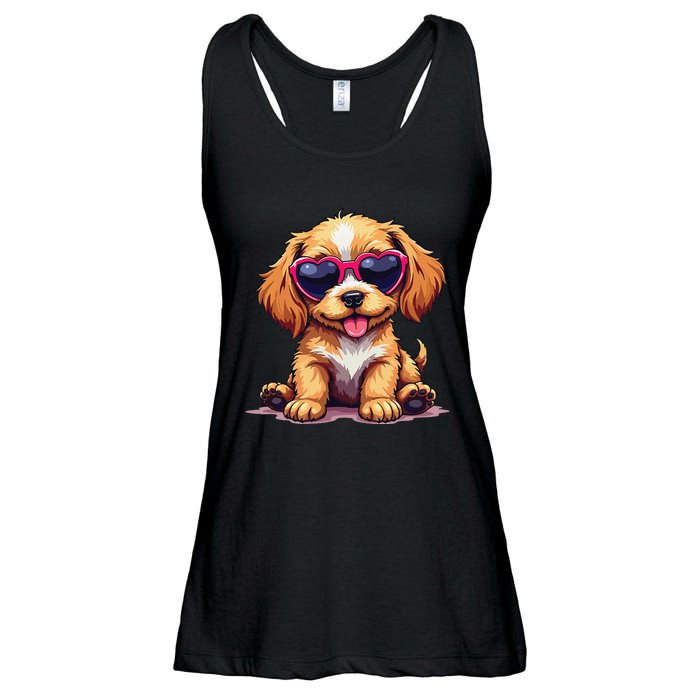 Cute Puppy Wearing Heart Sunglasses Adorable Dog Lover Ladies Essential Flowy Tank