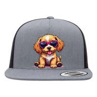 Cute Puppy Wearing Heart Sunglasses Adorable Dog Lover Flat Bill Trucker Hat