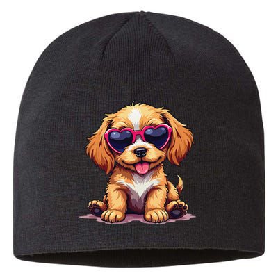 Cute Puppy Wearing Heart Sunglasses Adorable Dog Lover Sustainable Beanie