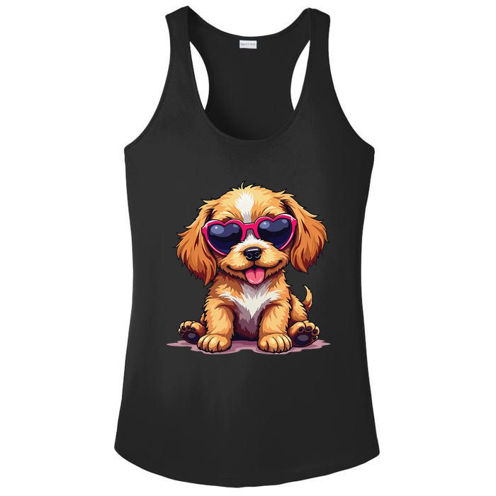 Cute Puppy Wearing Heart Sunglasses Adorable Dog Lover Ladies PosiCharge Competitor Racerback Tank