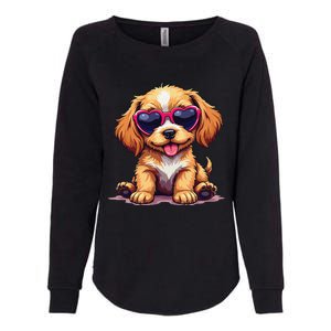 Cute Puppy Wearing Heart Sunglasses Adorable Dog Lover Womens California Wash Sweatshirt