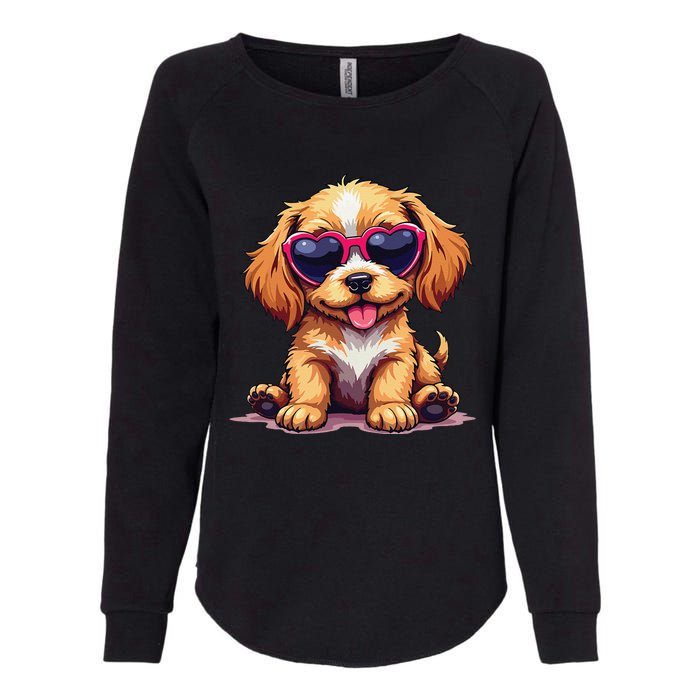 Cute Puppy Wearing Heart Sunglasses Adorable Dog Lover Womens California Wash Sweatshirt