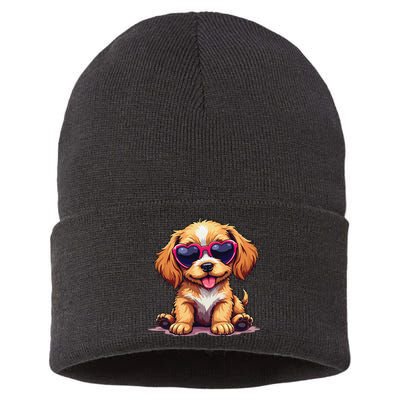 Cute Puppy Wearing Heart Sunglasses Adorable Dog Lover Sustainable Knit Beanie