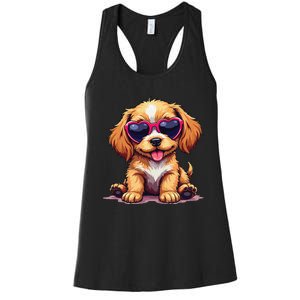 Cute Puppy Wearing Heart Sunglasses Adorable Dog Lover Women's Racerback Tank