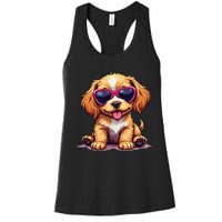 Cute Puppy Wearing Heart Sunglasses Adorable Dog Lover Women's Racerback Tank